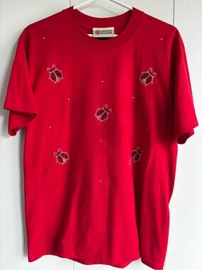 3 for $15😍 Christine Alexander Cotton Red Rhinestone Ladybug Short Sleeve Tee